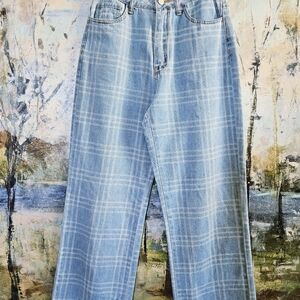 Pafagram Light Wash Soft Denim   5-pocket Style Jeans Bleached Checked Pattern M